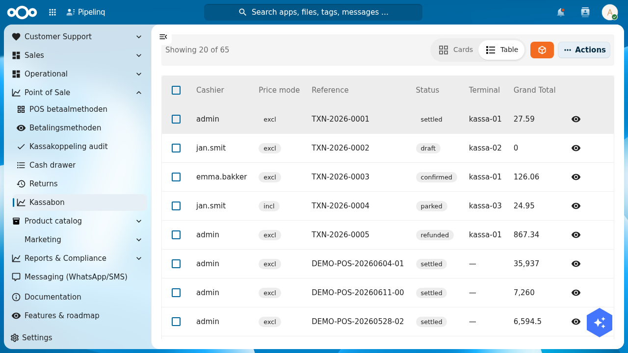 POS transaction list (Kassabon)